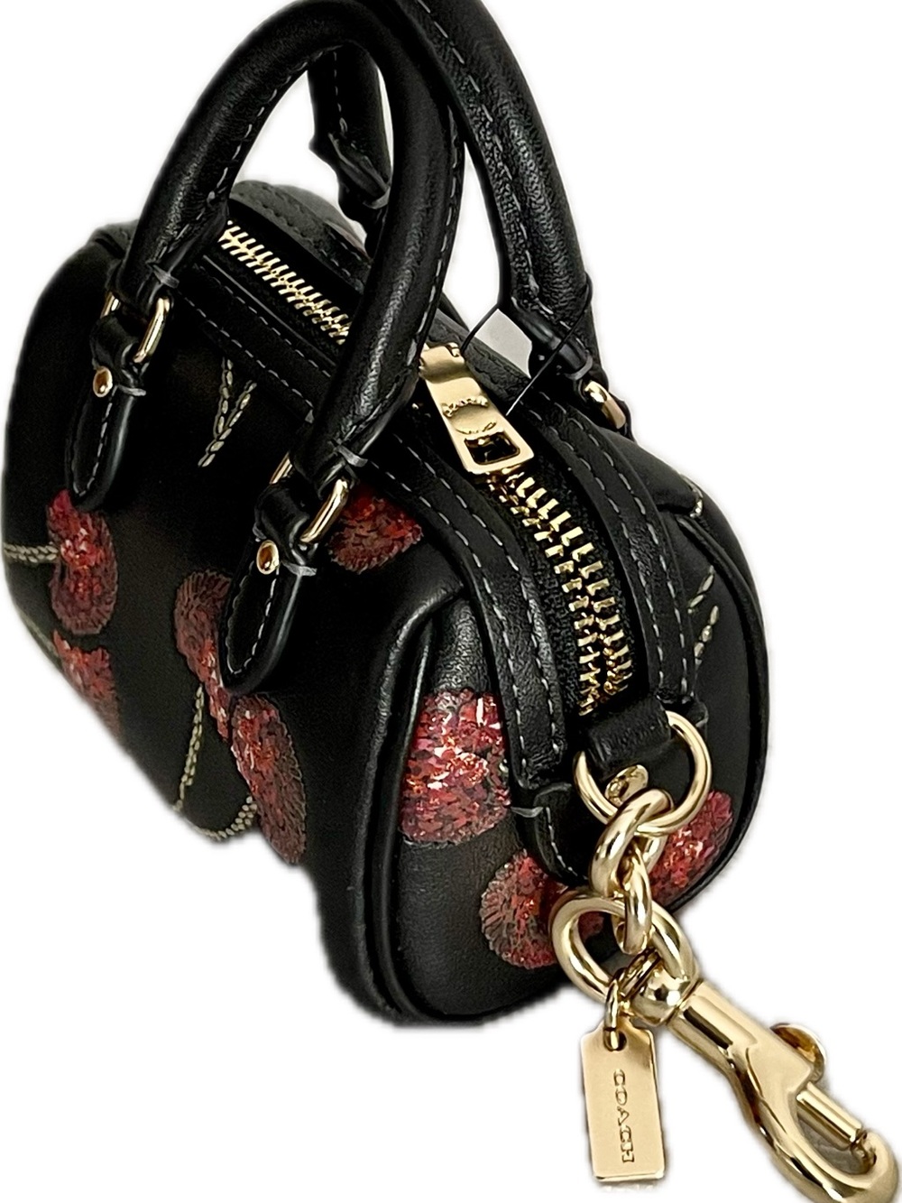 Coach Mini Rowan Leather Bag Charm w/ Glitter Cherry Print - Picture 4 of 9